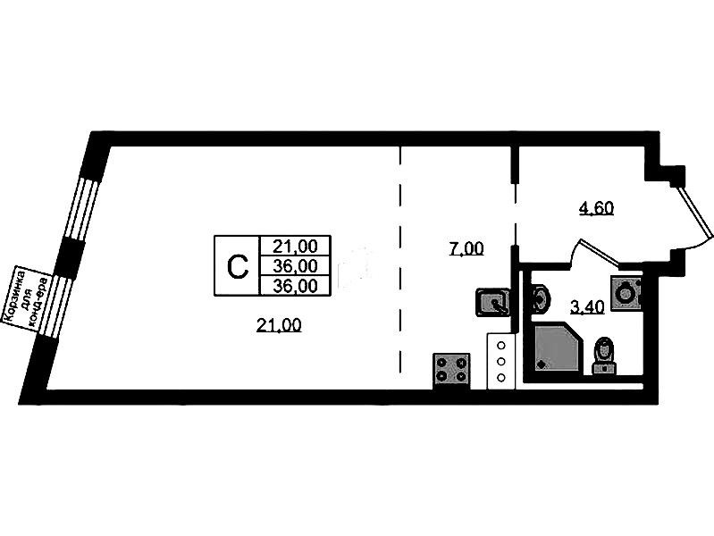 Квартира студия 36 м², 4/8 эт., ЖК «Курортный квартал»